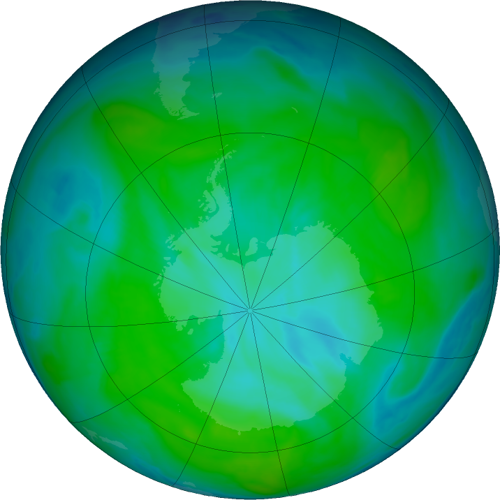 Antarctic ozone map for 28 December 2018